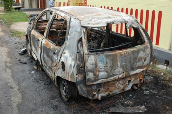 Miscreants set ablaze car at Agartala Miscreants set ablaze car at Agartala
